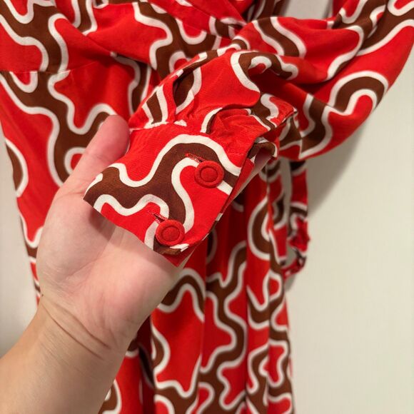 Diane Von Furstenberg Red and White Long Sleeve Dress - Picture 9 of 12
